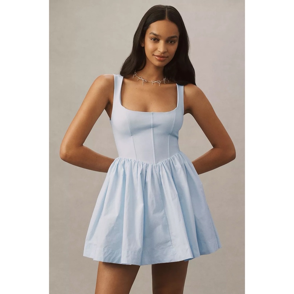 BHLDN || Jemma Scoop‎ Neck Fit & Flare Mini Dress Light Blue Small